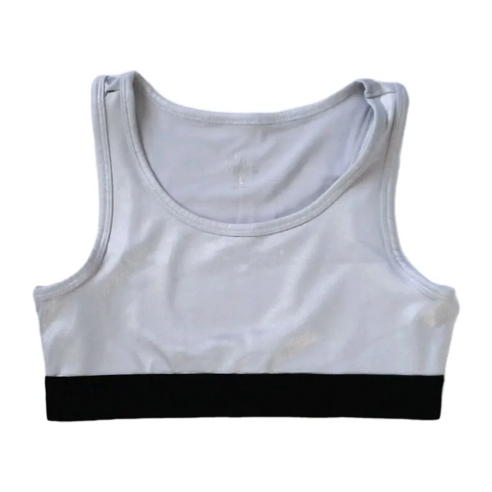 Justice Silver Sports Gymnastics Dance Bra w/Black Elastic sz 10 Girls Youth
